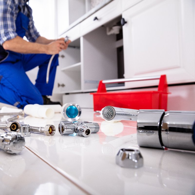 plumber repairing a kitchen sink